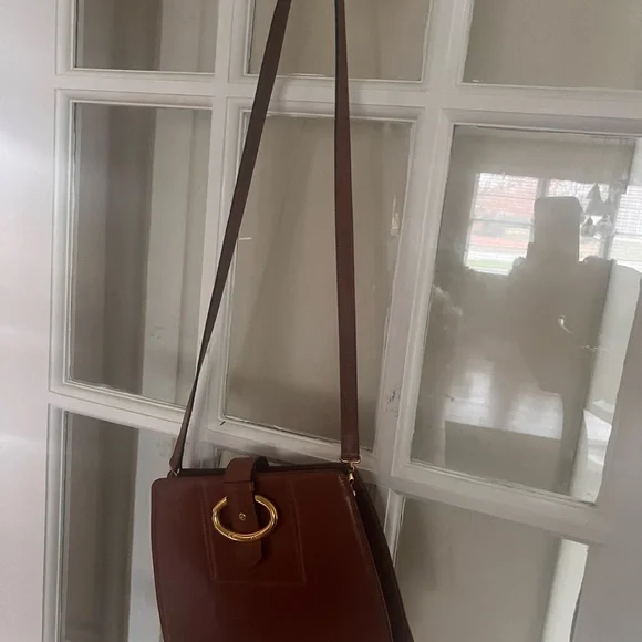 CHRISTIAN DIOR KISS-LOCK CLUTCH / CROSSBODY BROWN LEATHER